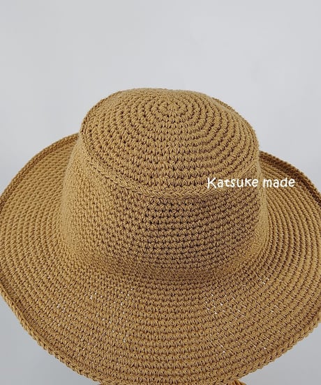 てっぺん平らなコットンの無地手編みハット②