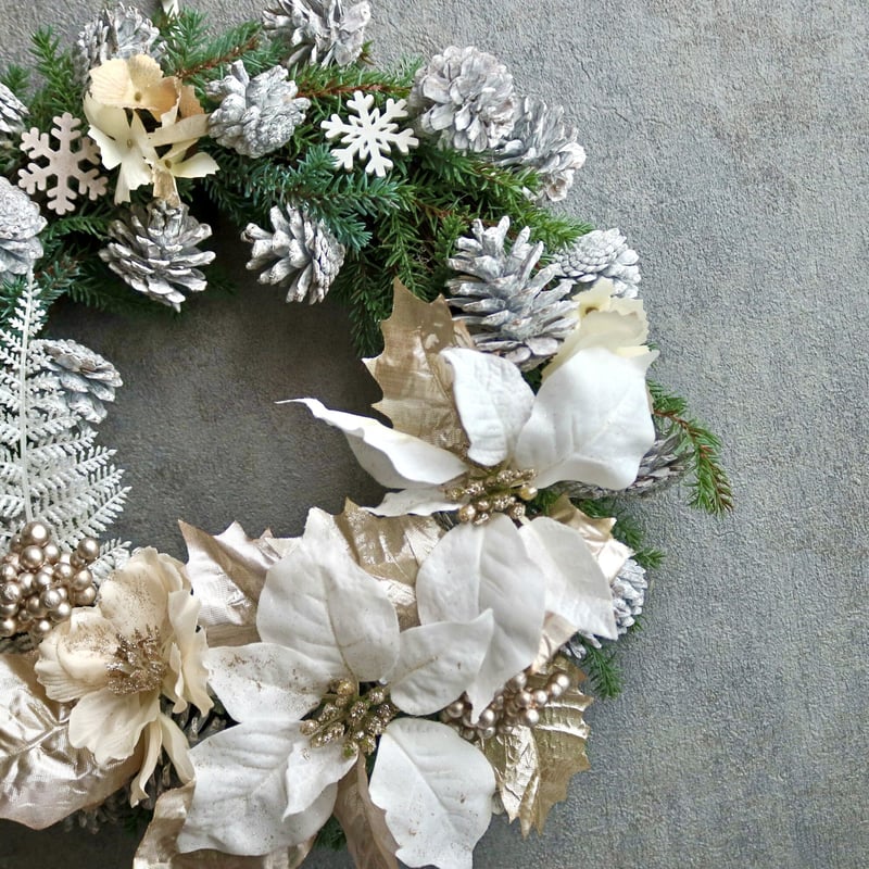 ホワイトポインセチアのリース～winter white～ | FlowerBalloon MU