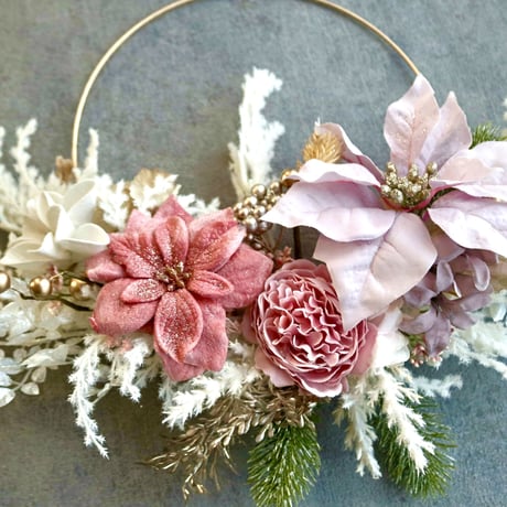 フラワーリース 夏めく14 爽やかで可憐なお花たち2 造花 玄関リース