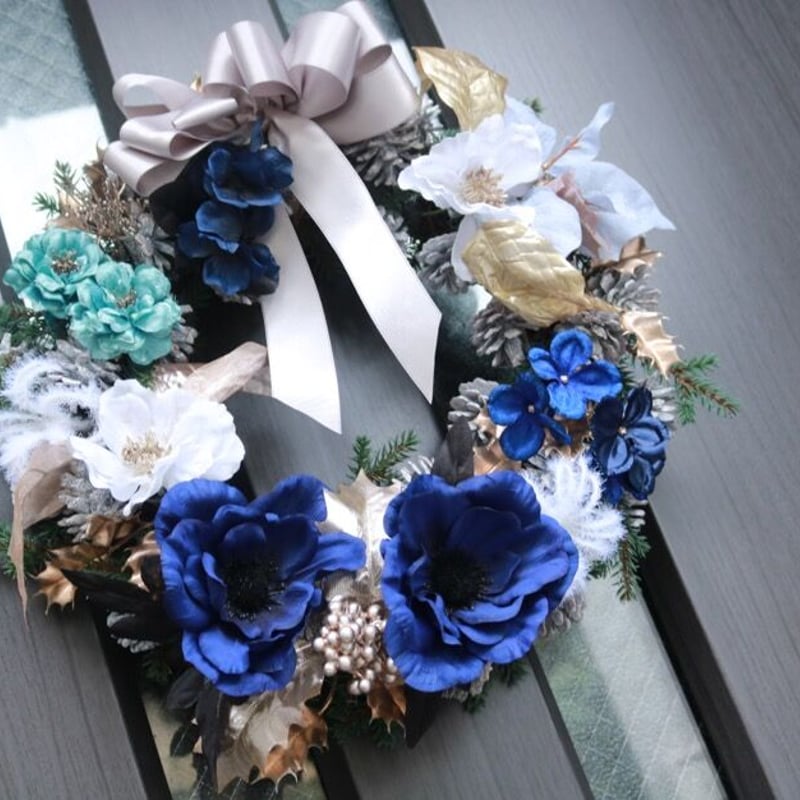 【オトナリース】アンティークローズとブルーベリーのリース BunBunBee 最短翌日届け 14時まで リース ナチュラルリース M