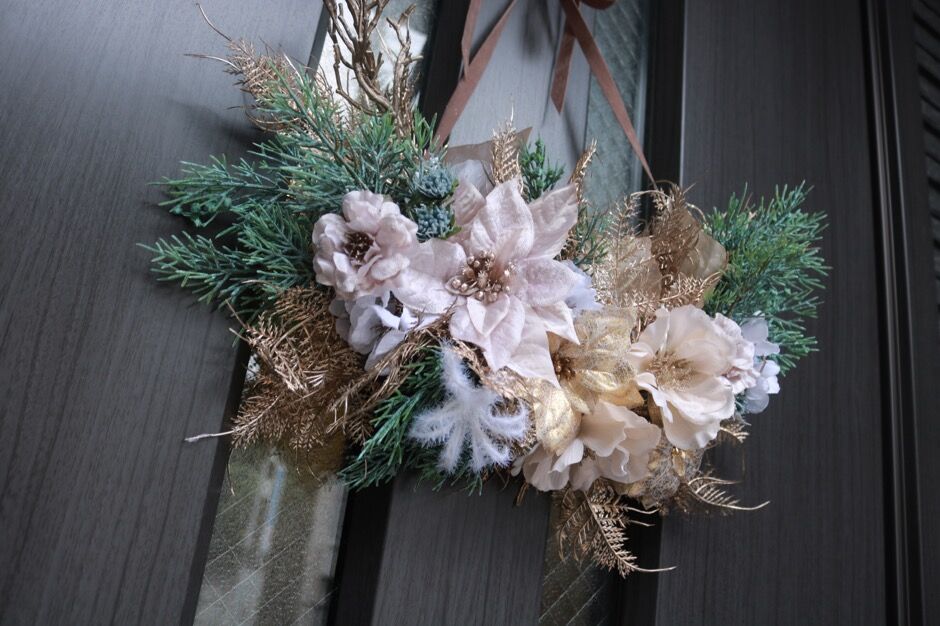 スエードリボンのハースリース〜half wreathe〜 | FlowerBalloon MU