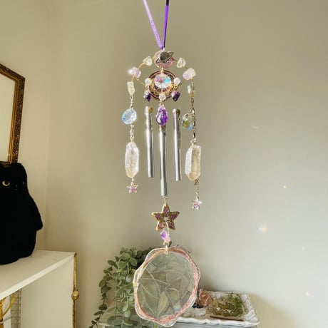 ウィンドチャイム付きサンキャッチャー【アメジスト＆スーパーセブン】