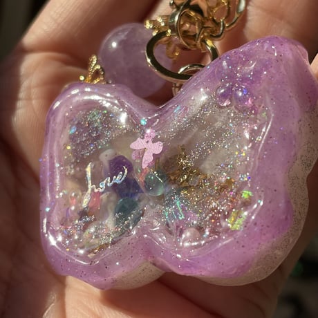 🌟Love+Adventure🌟アメジストチャーム付🦋キーチェーン