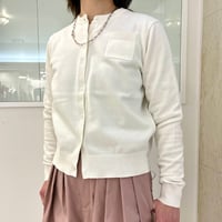 【9】胸ポケットカーディガン#white ハンドステッチ+L.grey