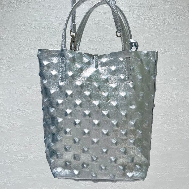 millelafirenze】スタッズエンボスミニトートバッグ #Silver millelafirenze】スタッズエンボスミニトートバッグ #Silver