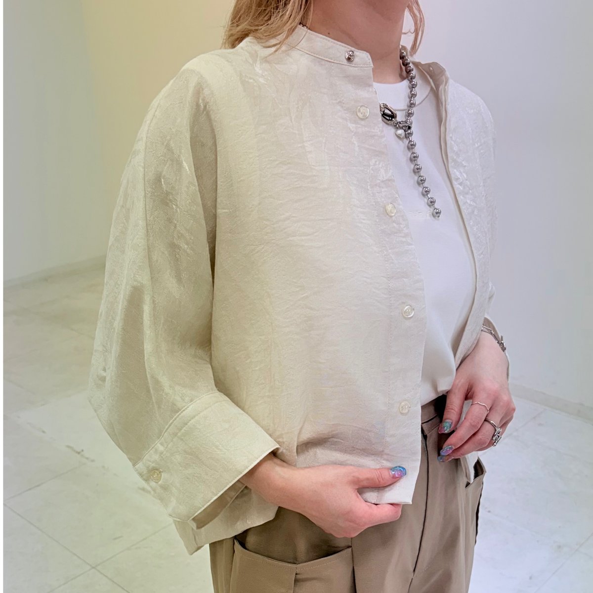 9】ジャガード風シアークロップドブラウス＃ivory | Daily9
