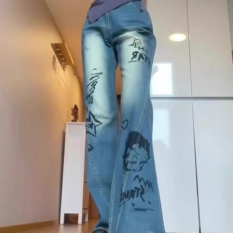 D&G グラフィックデザイン フレアデニム ディーアンドジーD&G 安全ピンデザインフレアデニムパンツ
