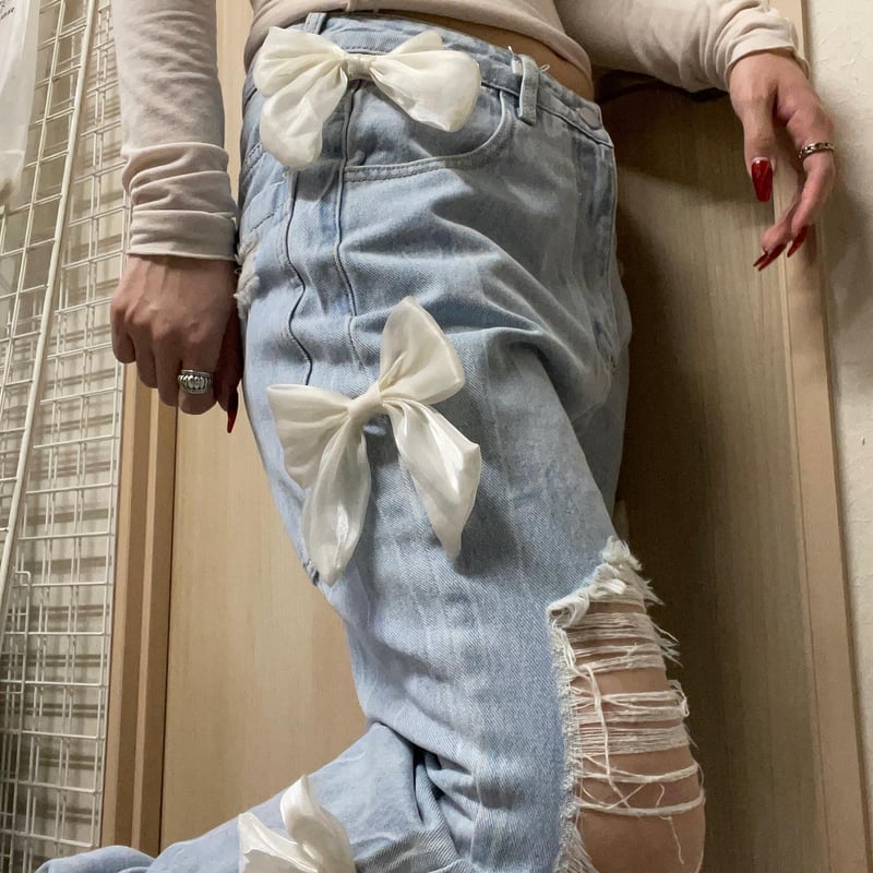 サイドリボンモチーフデニムパンツ(NO.B0935) | RICO 