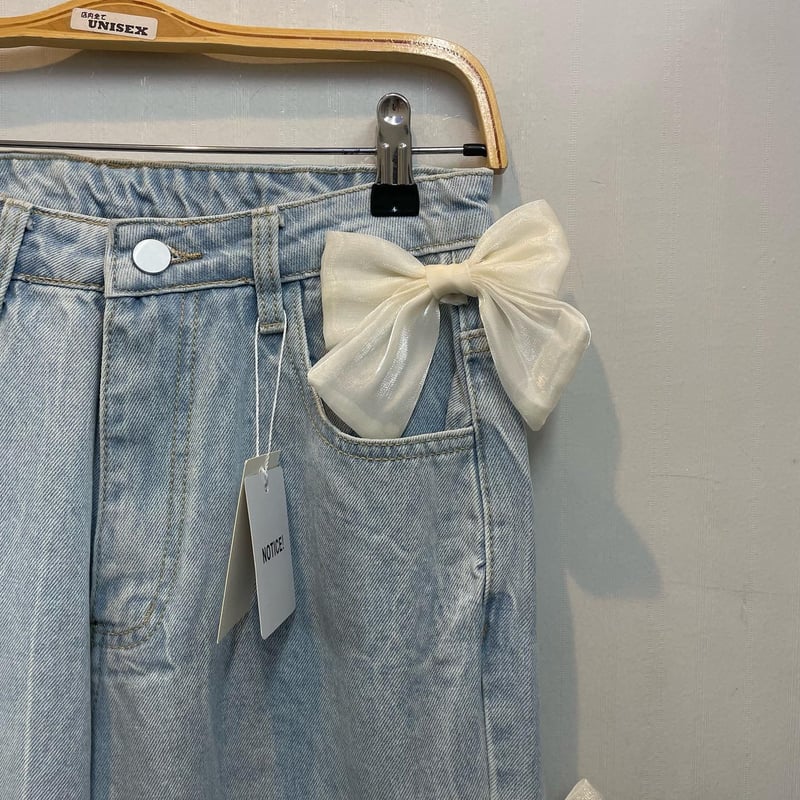 新品　moma patchworkメジャーリボン付きデニムパンツ サイドリボンモチーフデニムパンツ(NO.B0935) | RICO