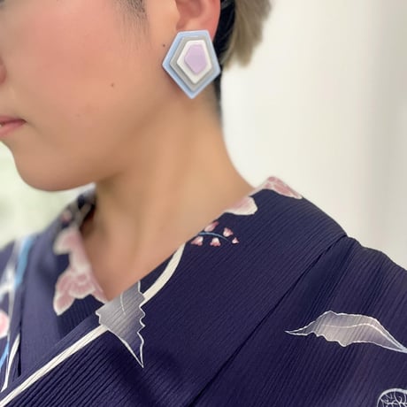 イヤリング/ピアス <contour 5 /コンター 5 >シャーベットピンク×ブルー