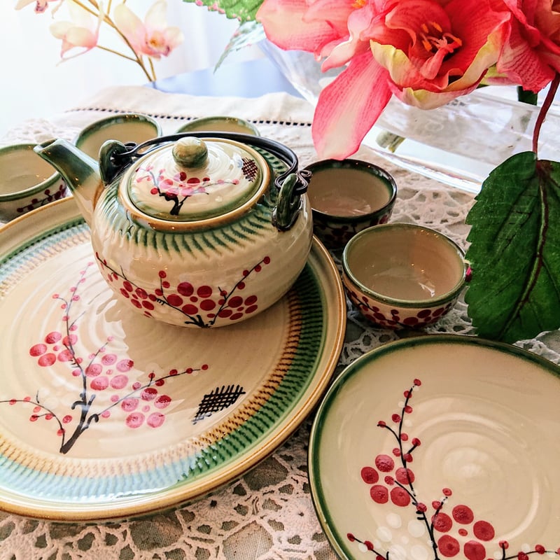 ベトナム バッチャン焼き 茶器セット 梅 緑の淵 | Ethnic Tea Salon