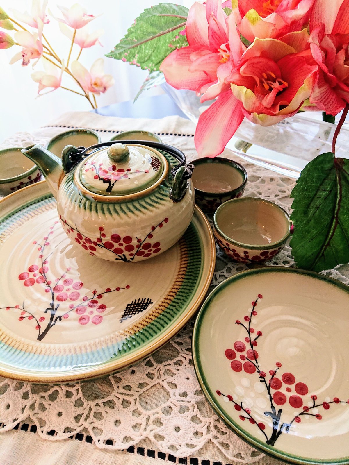 ベトナム バッチャン焼き 茶器セット 梅 緑の淵 | Ethnic Tea Salon