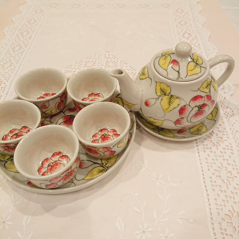 ベトナム バッチャン焼き 茶器セット 芙蓉 ホワイト | Ethnic Tea Salon