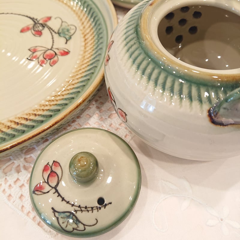 ベトナム バッチャン焼き 茶器セット 蓮の花 緑の淵 | Ethnic Tea Salon