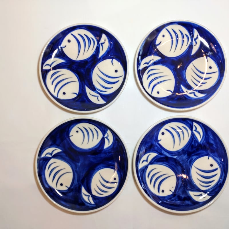 ころころ魚柄 小皿4枚セット 高品質バッチャン焼 | Ethnic Tea Salon