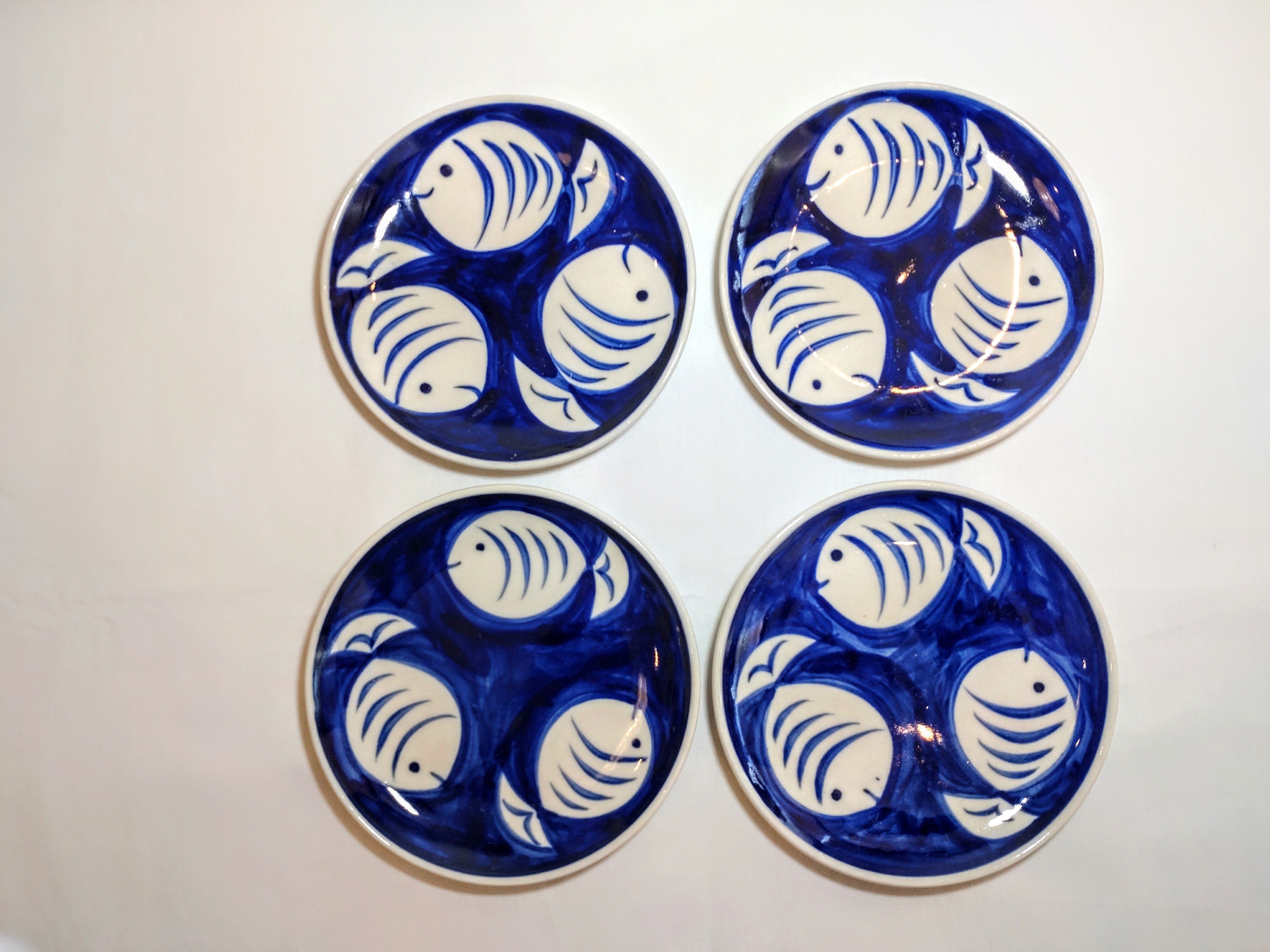 ころころ魚柄 小皿4枚セット 高品質バッチャン焼 | Ethnic Tea Salon