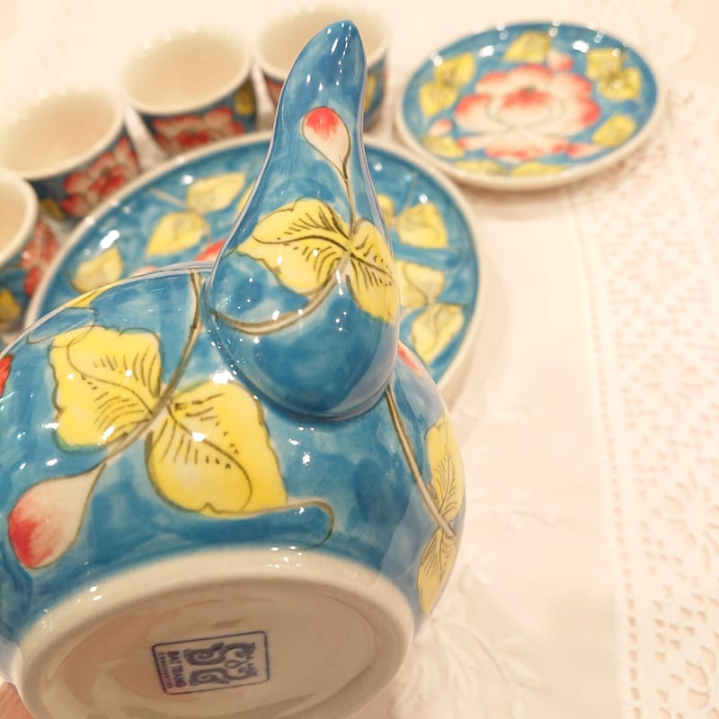 ベトナム バッチャン焼き 茶器セット 芙蓉 青色 | Ethnic Tea Salon