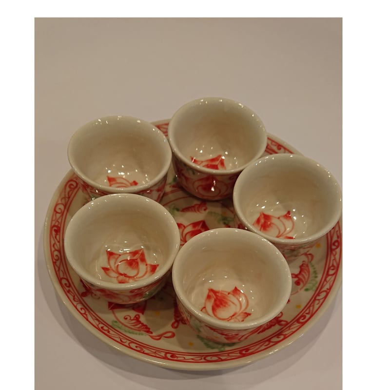 ベトナム バッチャン焼き 茶器セット 蓮花 赤色 | Ethnic Tea Salon