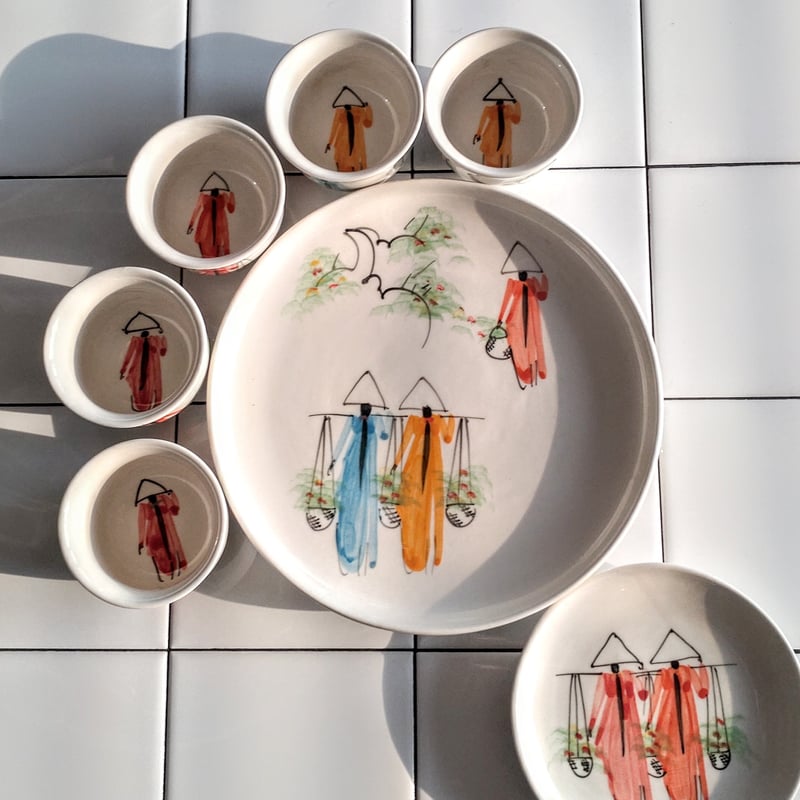ベトナム バッチャン焼き 茶器セット アオザイ女の子 | Ethnic Tea Salon