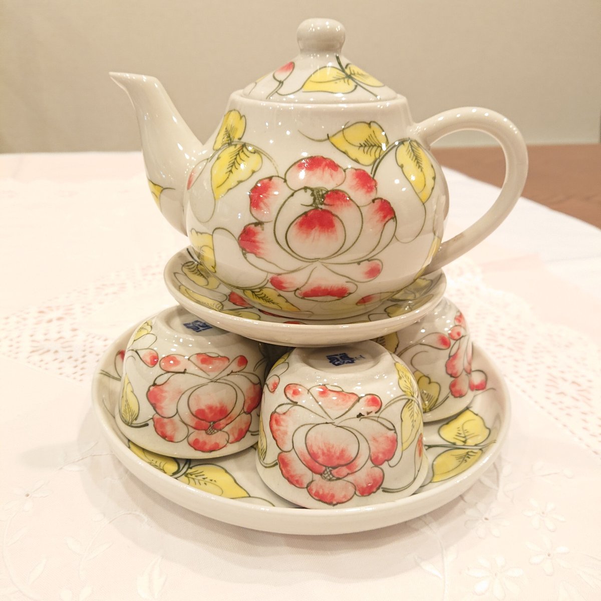 FA38⑨ 奇泉アラベスク風模様茶道具4点セット FA38⑨ 奇泉アラベスク風