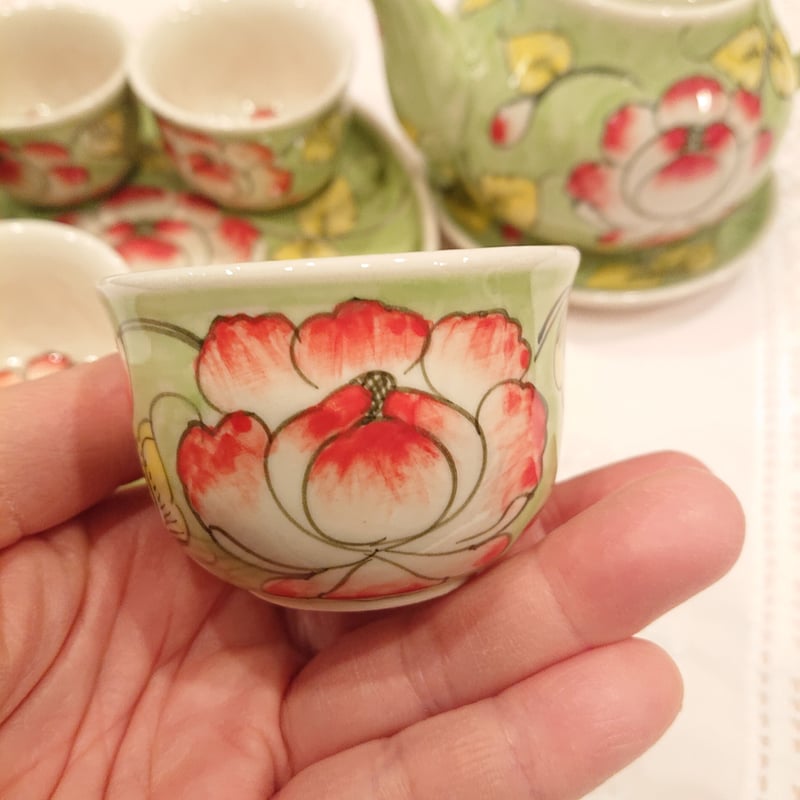 ベトナム バッチャン焼き 茶器セット 芙蓉 グリーン | Ethnic ベトナム バッチャン焼き 茶器セット 芙蓉 グリーン | Ethnic