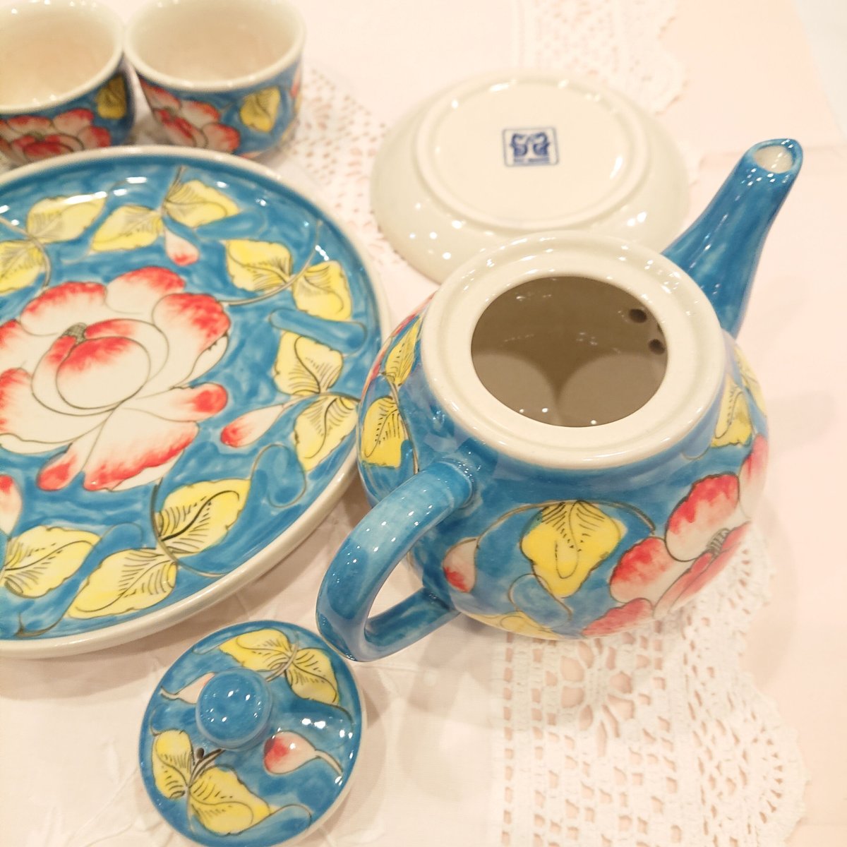 ベトナム バッチャン焼き 茶器セット 芙蓉 青色 | Ethnic Tea Salon ベトナム バッチャン焼き 茶器セット 芙蓉 青色 | Ethnic Tea Salon