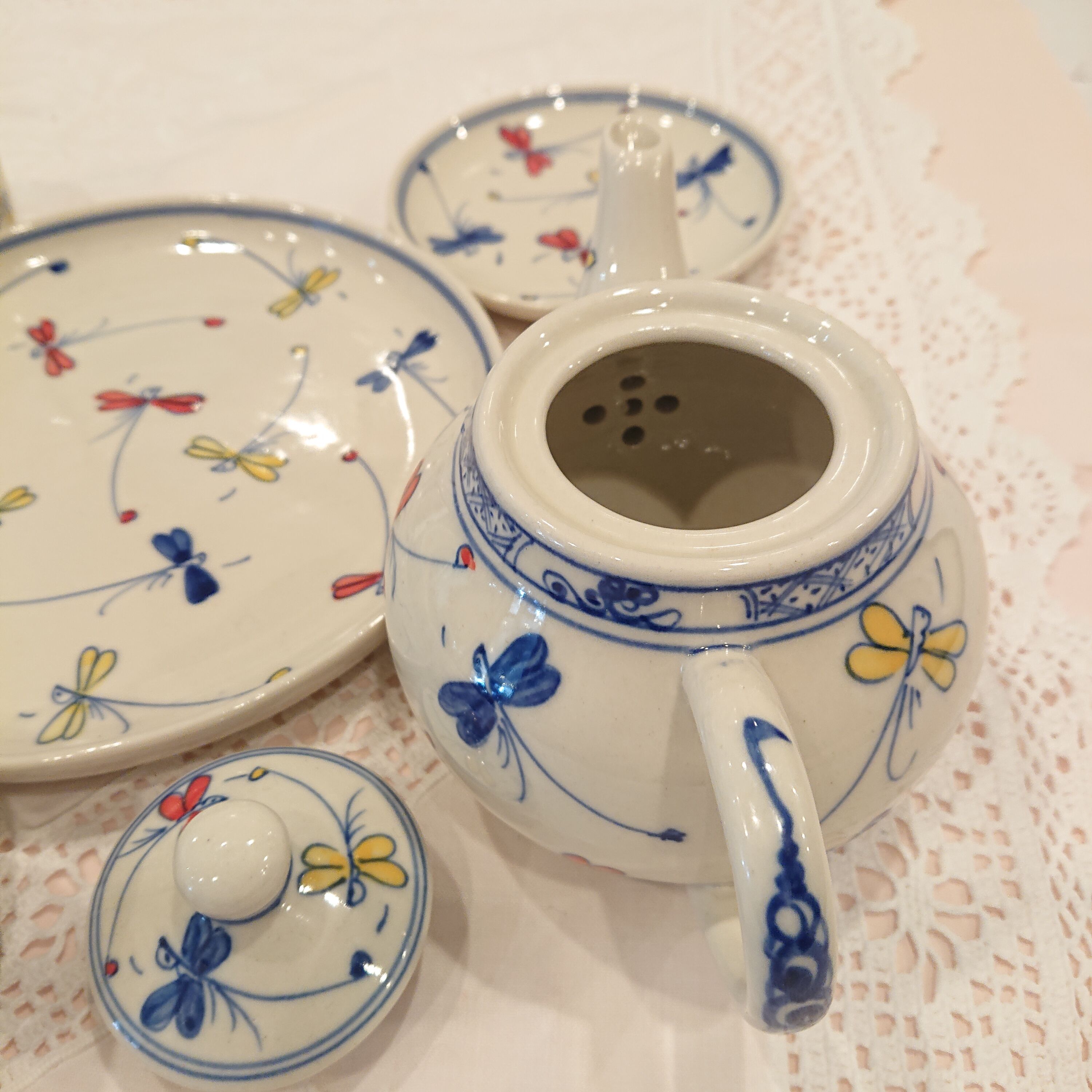 ベトナム バッチャン焼き 茶器セット 幸せを運ぶとんぼ絵 青 | Ethnic