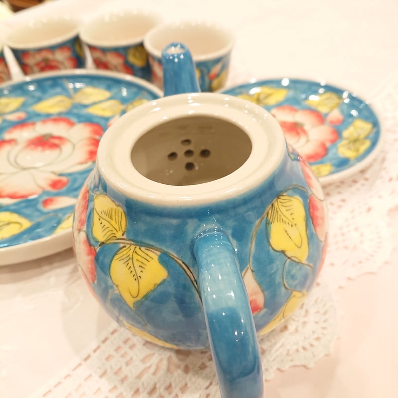 ベトナム バッチャン焼き 茶器セット 芙蓉 青色 | Ethnic Tea Salon