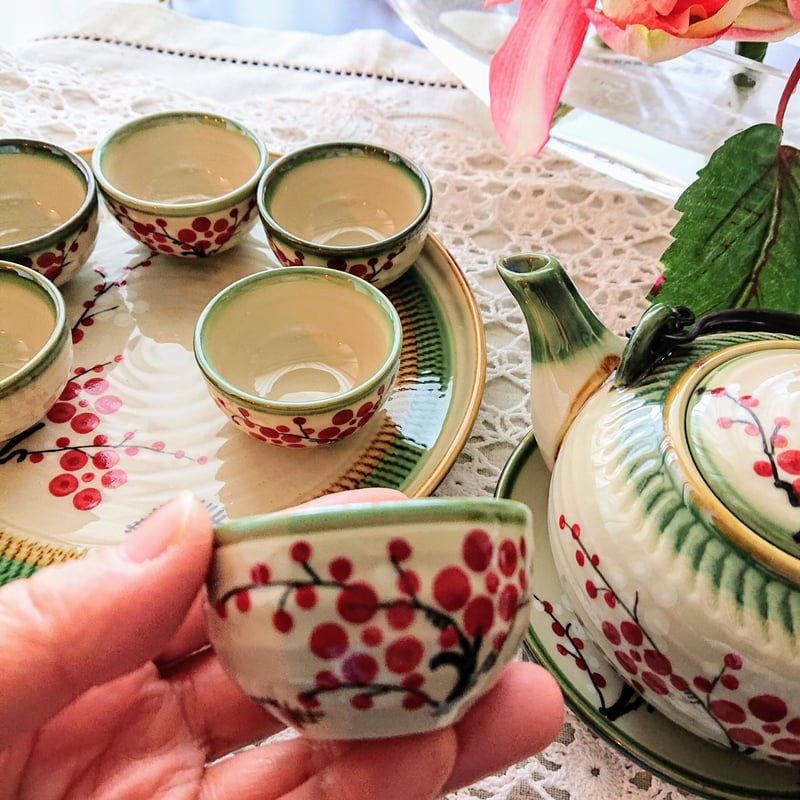 ベトナム バッチャン焼き 茶器セット 梅 緑の淵 | Ethnic Tea Salon