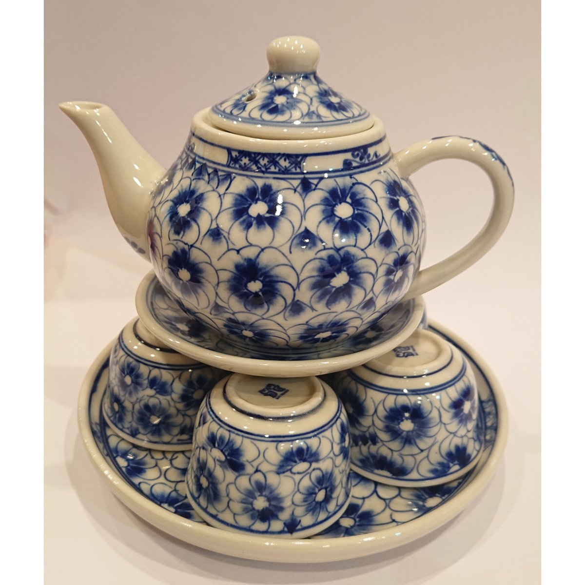ベトナム バッチャン焼き 茶器セット 菊 藍色 | Ethnic Tea Salon