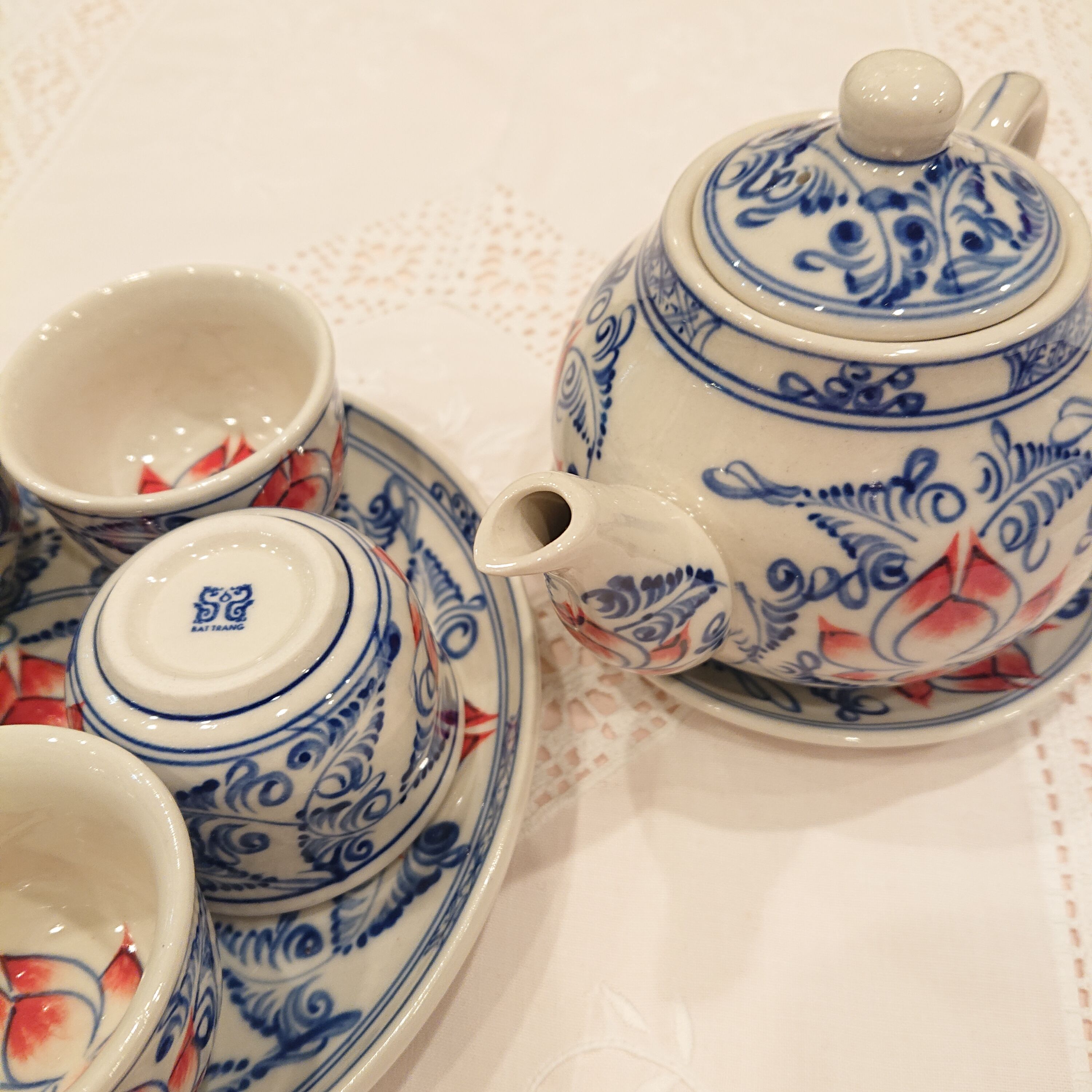 ベトナム バッチャン焼き 茶器セット 蓮花 青色 | Ethnic Tea Salon