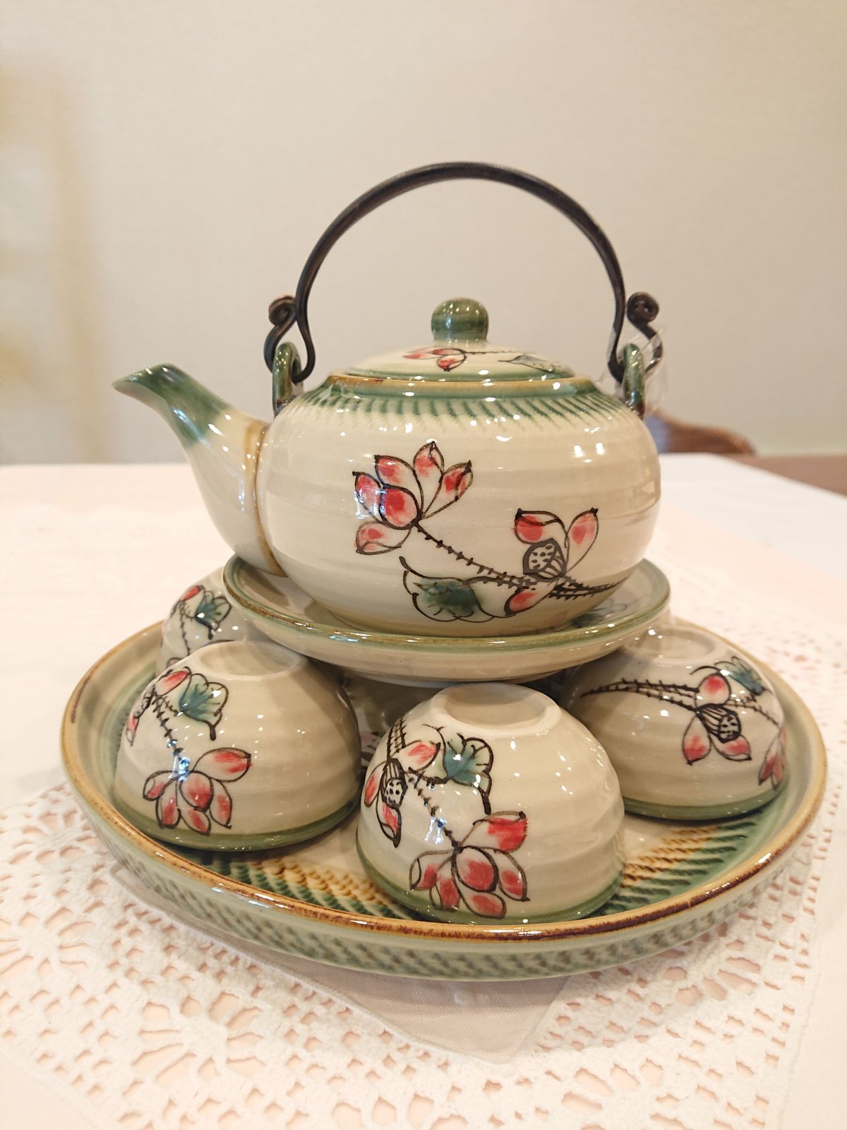 未使用　ベトナムバッチャン焼き　茶器15セット ベトナム バッチャン焼き 茶器セット 蓮の花 緑の淵 | Ethnic Tea Salon