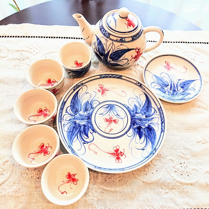 ベトナム バッチャン焼き 茶器セット タロイモにトンボ | Ethnic Tea Salon