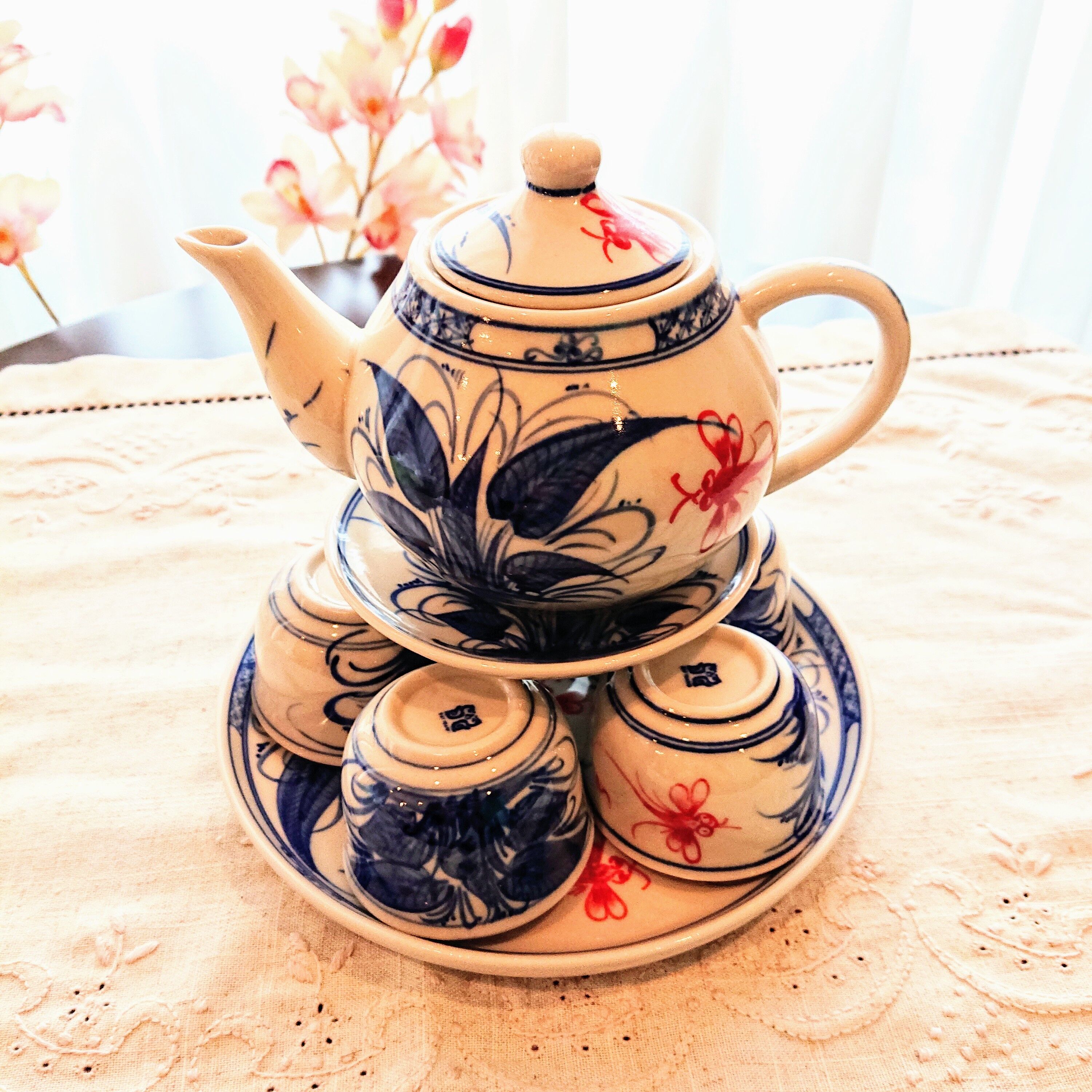 ベトナム バッチャン焼き 茶器セット タロイモにトンボ | Ethnic Tea Salon