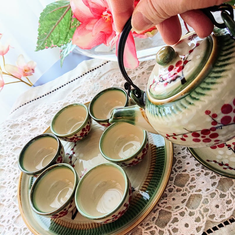 ベトナム バッチャン焼き 茶器セット 梅 緑の淵 | Ethnic Tea Salon