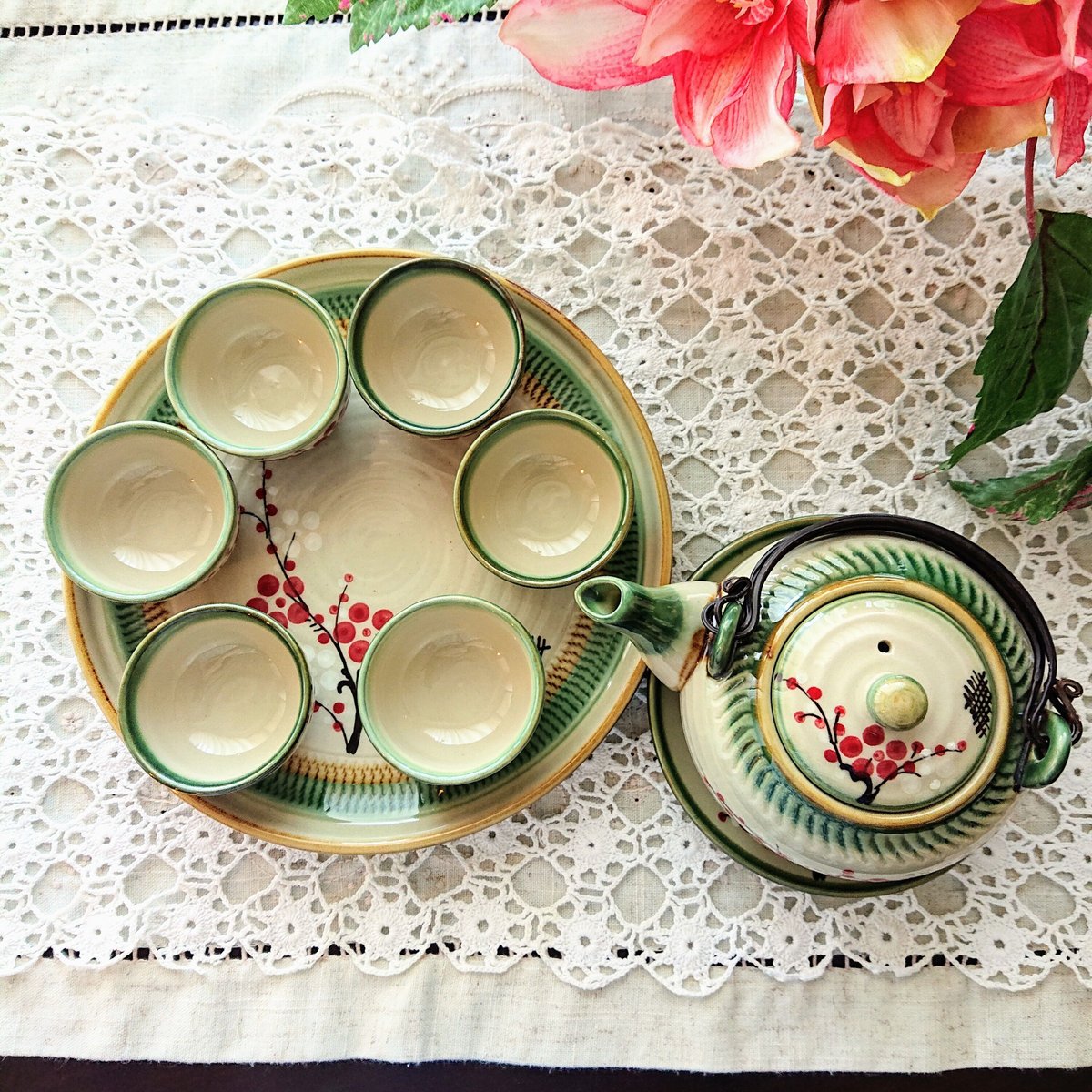 未使用　ベトナムバッチャン焼き　茶器15セット ベトナム バッチャン焼き 茶器セット 梅 緑の淵 | Ethnic Tea Salon