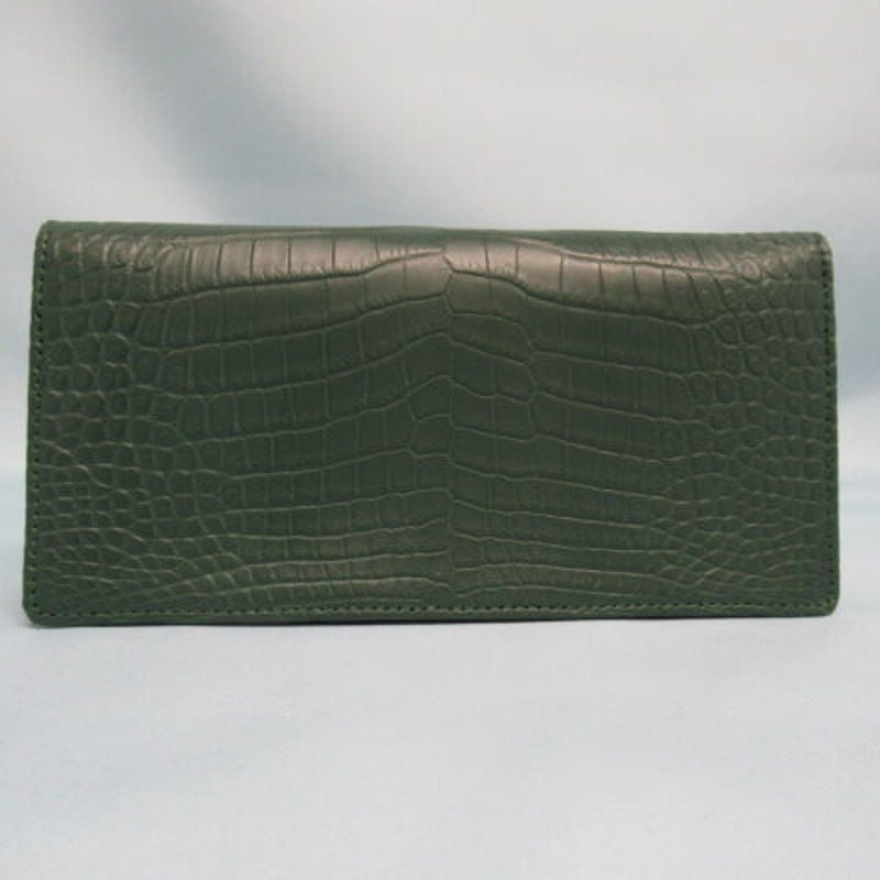 クロコダイル 財布 本物 ギャルソン グリーン 緑 かぶせ 腹部分使用 マット