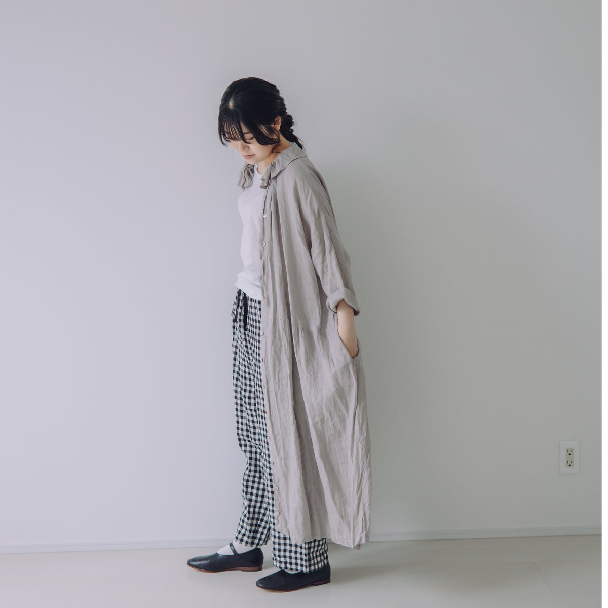 20s 30s フレンチリネンコート 花びら襟ロングコート / フレンチリネン / GRY | Momono-hana