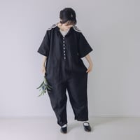限定5点 Vあきフリルのオールインワン / 3mm ギンガムチェックlinen