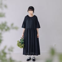 1枚襟のワンピース半袖  /　フレンチリネン　/　　BK