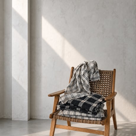 wool cooton linen　スクエアショール　BIG CHECK