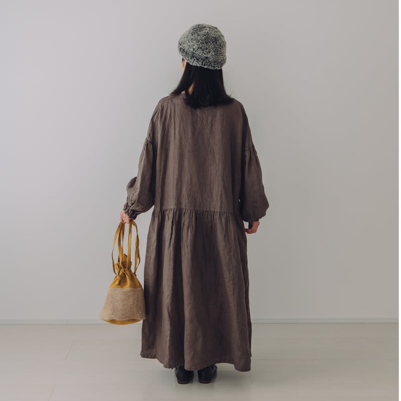 バルーンスリーブワンピース / 手染 モカ茶 | Momono-hana