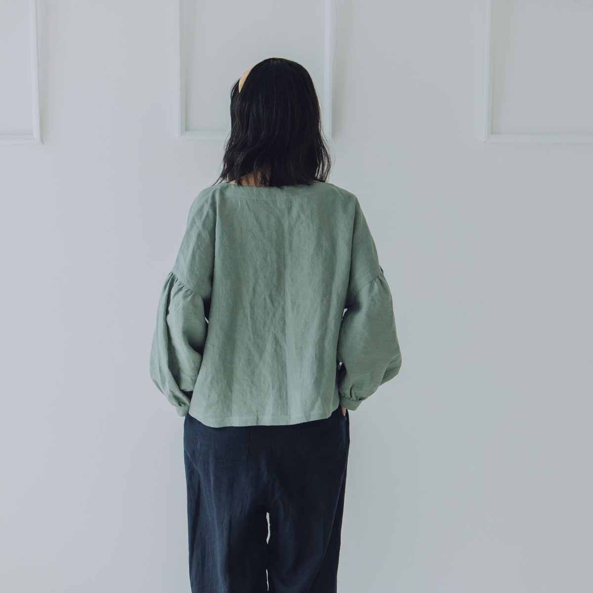 バルーンスリーブブラウス / ブロード GRN | Momono-hana