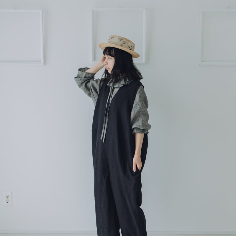 Vあきサロペット / シーチング BK | Momono-hana