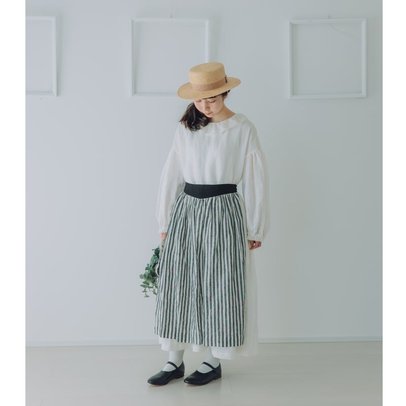 Wフリル襟のワンピース ブロード / ピュアホワイト | Momono-hana