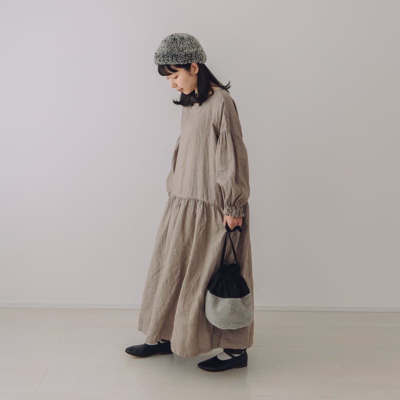 バルーンスリーブワンピース / 手染 カフェオレ | Momono-hana