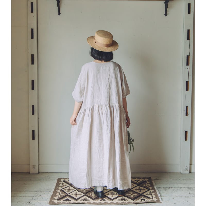 Wレースとタック半袖ワンピース / 手染 gray 【web価格