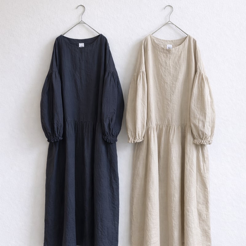 バルーンスリーブワンピース / 手染 サンド | Momono-hana バルーンスリーブワンピース / 手染 サンド | Momono-hana