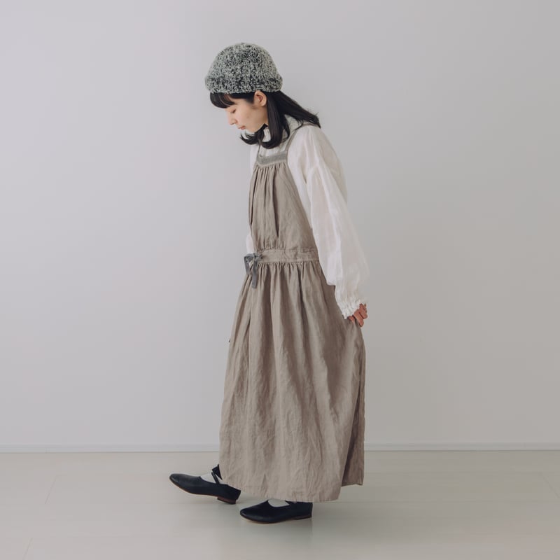 kitchenworkエプロンワンピース / 手染 カフェオレ | Momono-hana