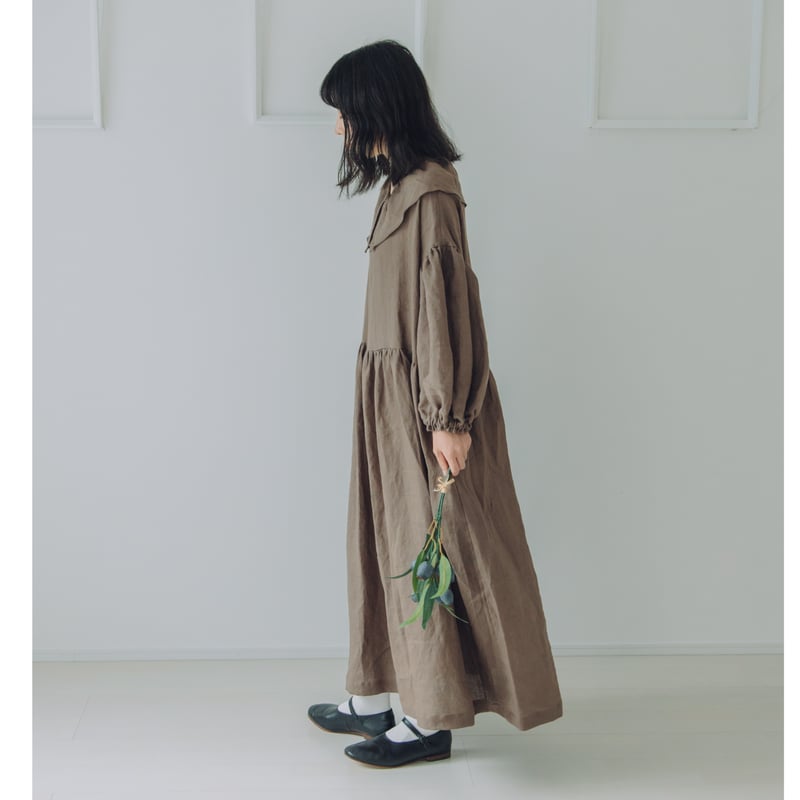 1枚襟のワンピース 長袖 ブロード / MOCHA | Momono-hana